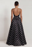 Black White Dots Spaghetti Straps A Line Long Wedding Guest Dress