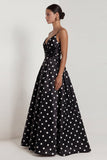 Black White Dots Spaghetti Straps A Line Long Wedding Guest Dress