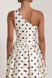 One Shoulder Black White Dots A Line Long Wedding Guest Dress