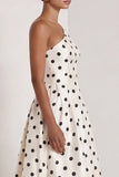 One Shoulder Black White Dots A Line Long Wedding Guest Dress