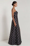 Strapless Black White Dots A Line Long Formal Dress with Slit