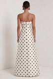 Strapless Black White Dots A Line Long Formal Dress with Slit