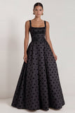 Black Square Neck A Line Backless Long Wedding Guest Dress