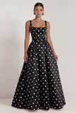 Black Square Neck A Line Backless Long Wedding Guest Dress