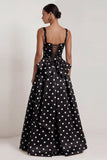 Black Square Neck A Line Backless Long Wedding Guest Dress