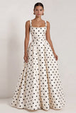 Black Square Neck A Line Backless Long Wedding Guest Dress