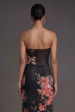 Black Floral Sheath Sweetheart Cut Out Long Formal Dress