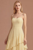Yellow A Line Spaghetti Straps Tiered Backless Long Prom Dress