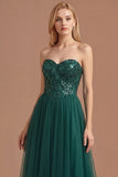 Dark Green Floral Thick Straps Sparkly Sequined Long Prom Dress