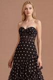 Black Ruffled Corset Tiered A Line Sweetheart Long Prom Dress