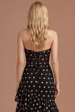 Black Ruffled Corset Tiered A Line Sweetheart Long Prom Dress