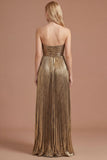 Dark Gold Sweetheart Pleated A Line Long Prom Dress with Slit