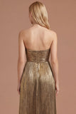 Dark Gold Sweetheart Pleated A Line Long Prom Dress with Slit