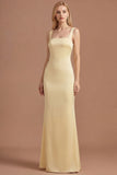 Sheath Yellow Thick Straps Sleeveless Long Prom Dress