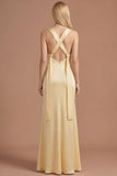 Sheath Yellow Thick Straps Sleeveless Long Prom Dress