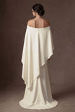 Satin White Mermaid Off the Shoulder Long Wedding Dress with Slit