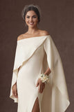 Satin White Mermaid Off the Shoulder Long Wedding Dress with Slit