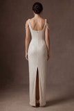 White Sheath Thick Straps Backless Sleeveless Long Wedding Dress