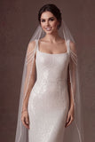 White Sheath Thick Straps Backless Sleeveless Long Wedding Dress
