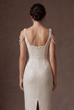 White Sheath Thick Straps Backless Sleeveless Long Wedding Dress
