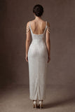 White Sheath Cold Shoulder Backless Sleeveless Midi Wedding Dress