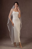 White Sheath Cold Shoulder Backless Sleeveless Midi Wedding Dress