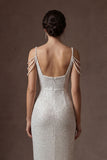 White Sheath Cold Shoulder Backless Sleeveless Midi Wedding Dress
