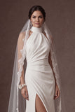 White Halter Neck Ruched Mermaid Long Wedding Dress with Slit