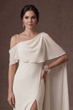White Spaghetti Straps Sleeveless Backless Long Wedding Dress with Slit