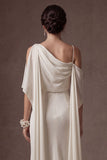 White Spaghetti Straps Sleeveless Backless Long Wedding Dress with Slit