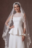 A Line Ruffled White Illusion Neck Long Bridal Dress with Slit