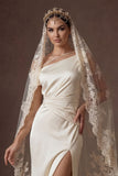 Sheath White Ruched One Shoulder Satin Long Bridal Dress