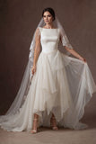 Sheath A Line Ruffled Round Neck Sleeveless High Low Wedding Dress