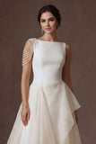 Sheath A Line Ruffled Round Neck Sleeveless High Low Wedding Dress