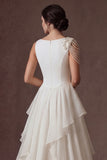 Sheath A Line Ruffled Round Neck Sleeveless High Low Wedding Dress