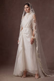 White A Line High Neck Ruffled Sleeveless Long Bridal Dress