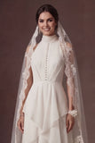 White High Neck A Line Ruffled Long Wedding Dress
