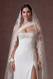 White Beaded Sheath Strapless Backless Sleeveless Long Bridal Dress with Slit