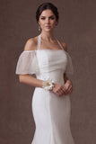 Cold Shoulder White Mermaid Short Sleeves Long Wedding Dress