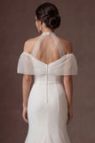 Cold Shoulder White Mermaid Short Sleeves Long Wedding Dress