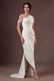 Cold Shoulder Mermaid Sleeveless Ruched Long Wedding Dress