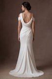 Cold Shoulder Mermaid Sleeveless Ruched Long Wedding Dress
