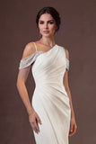 Cold Shoulder Mermaid Sleeveless Ruched Long Wedding Dress