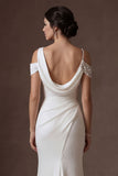 Cold Shoulder Mermaid Sleeveless Ruched Long Wedding Dress