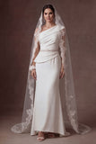 Sheath White One Shoulder Satin Sleeveless Long Wedding Dress