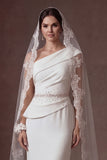 Sheath White One Shoulder Satin Sleeveless Long Wedding Dress