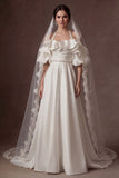 Halter Neck Ruffled A Line White Satin Long Wedding Dress