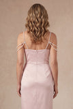 Cold Shoulder Blush Sheath Satin Midi Mother of the Bride Dress
