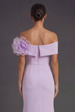 Lilac Off the Shoulder Mermaid Flower Long Formal Dress with Slit
