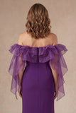 Purple Ruffled Off the Shoulder Sheath Long Mother of the Bride Dress